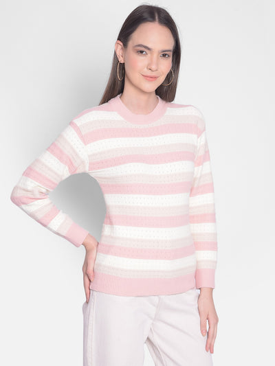 Pink Striped Sweater-Women Sweaters-Crimsoune Club