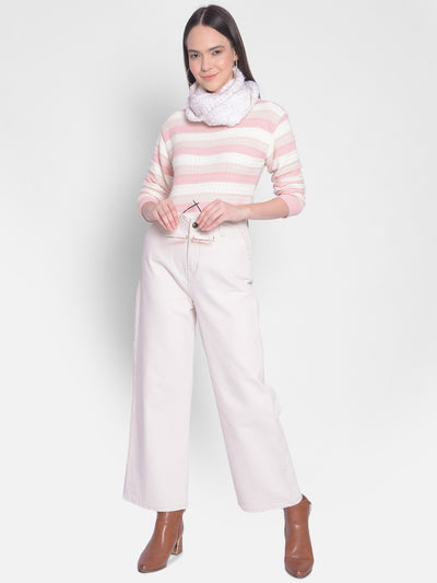 Pink Striped Sweater-Women Sweaters-Crimsoune Club