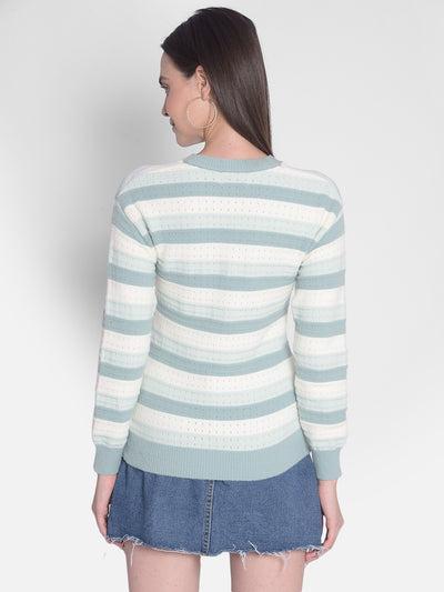 Green Striped Sweater-Women Sweaters-Crimsoune Club