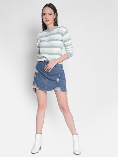 Green Striped Sweater-Women Sweaters-Crimsoune Club