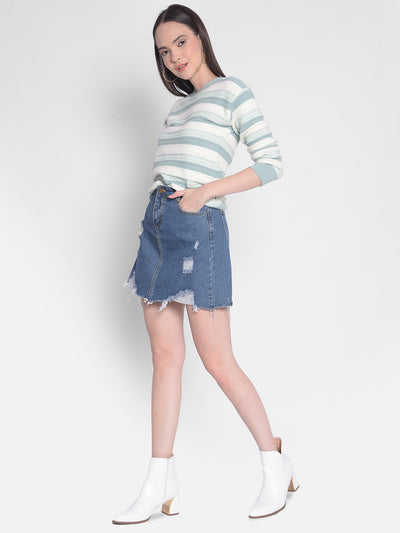 Green Striped Sweater-Women Sweaters-Crimsoune Club