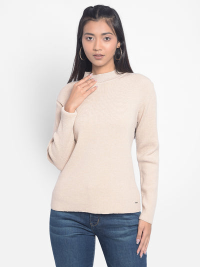 Beige High-Neck Sweaters-Women Sweaters-Crimsoune Club