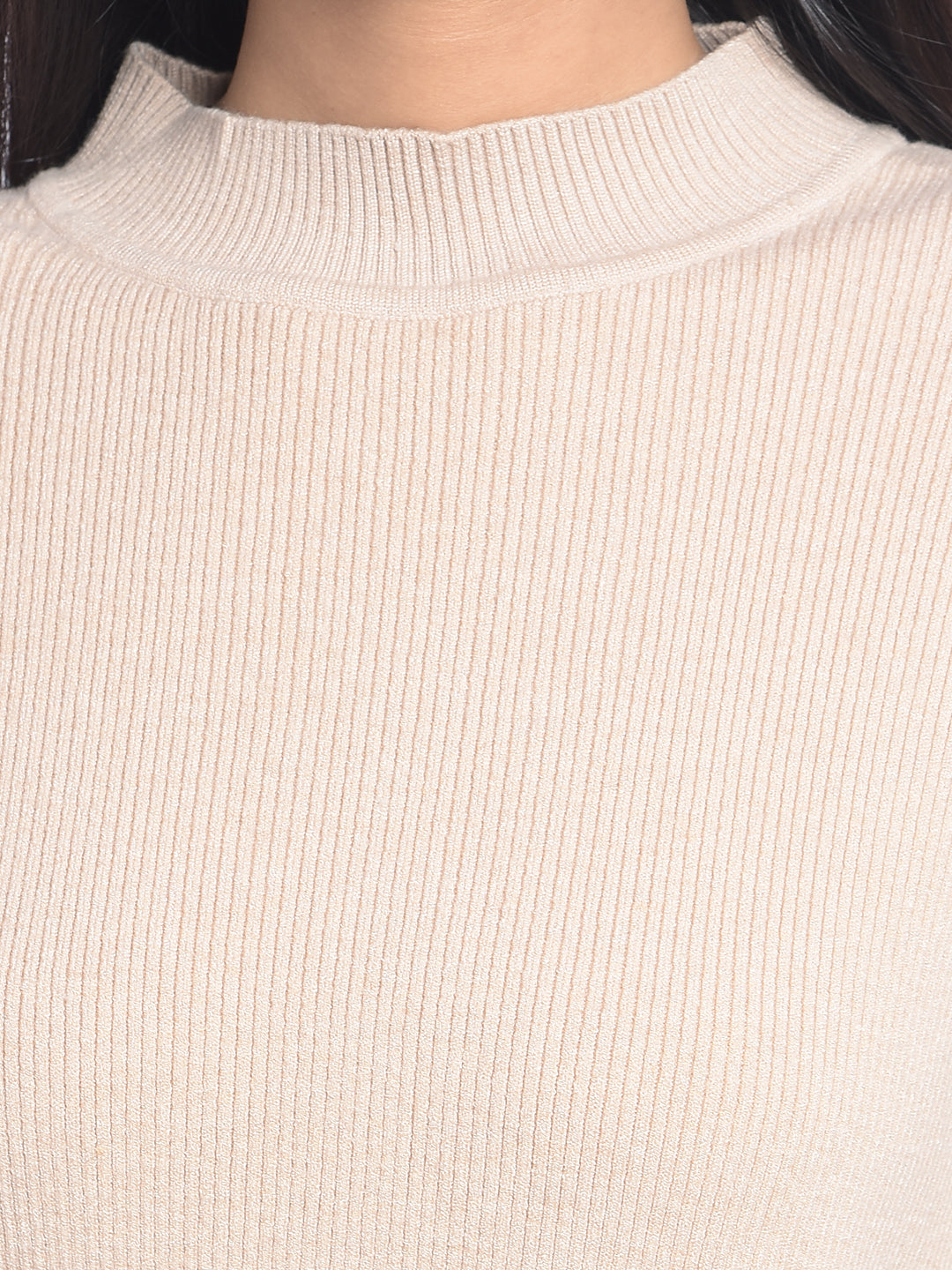 Beige High-Neck Sweaters-Women Sweaters-Crimsoune Club