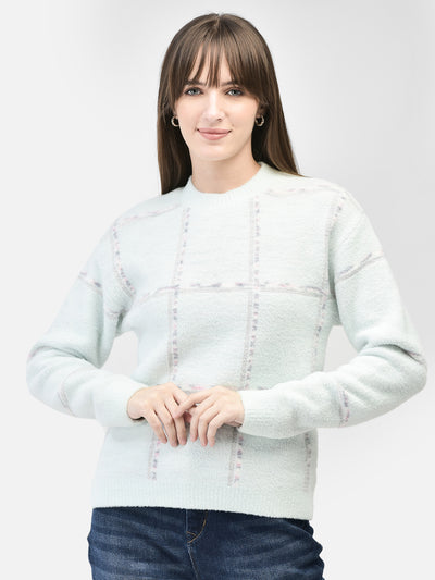 Mint-Green Checked Sweater-Women Sweaters-Crimsoune Club