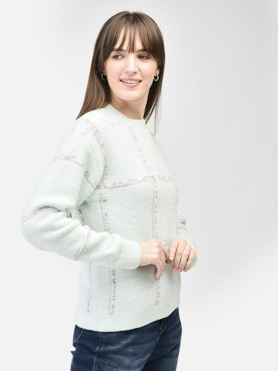 Mint-Green Checked Sweater-Women Sweaters-Crimsoune Club