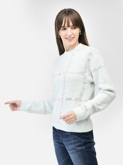 Mint-Green Checked Sweater-Women Sweaters-Crimsoune Club