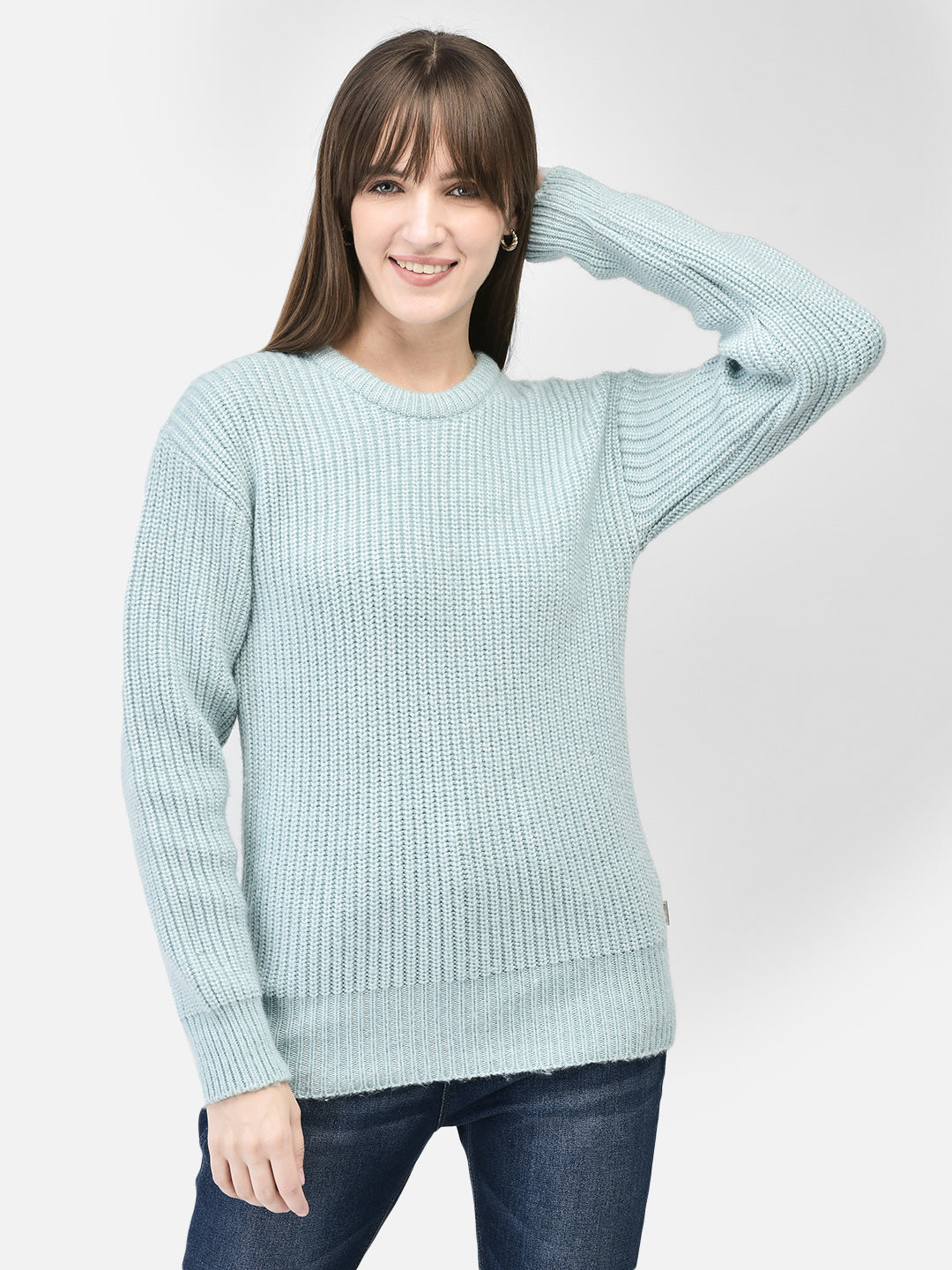 Mint-Green Cable Knit Sweater-Women Sweaters-Crimsoune Club