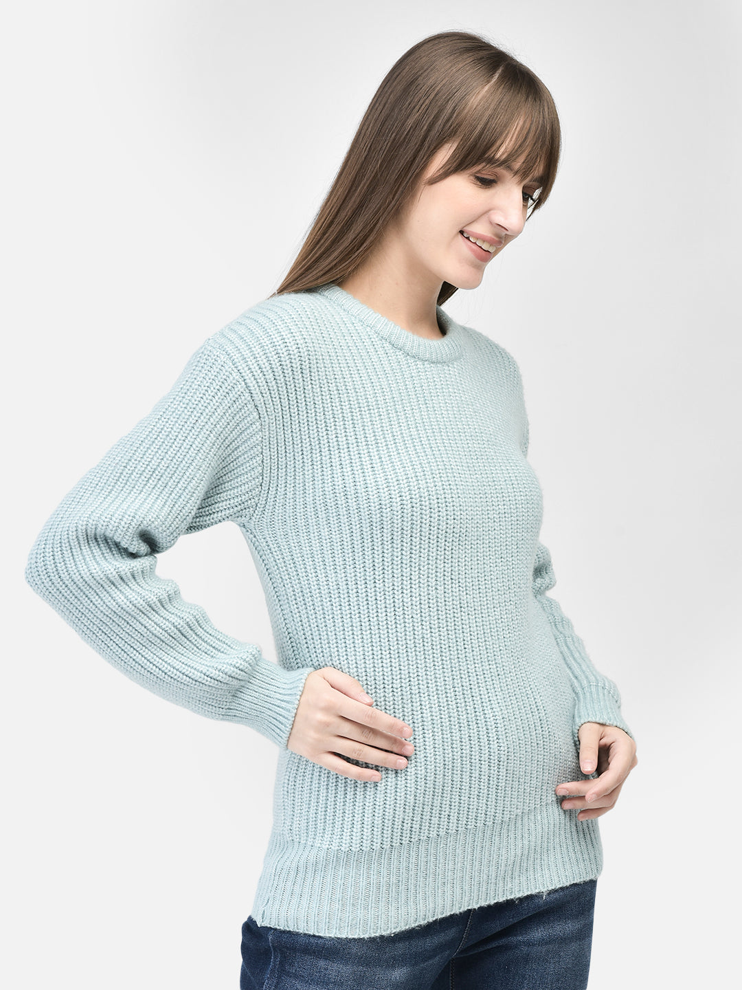 Mint-Green Cable Knit Sweater-Women Sweaters-Crimsoune Club