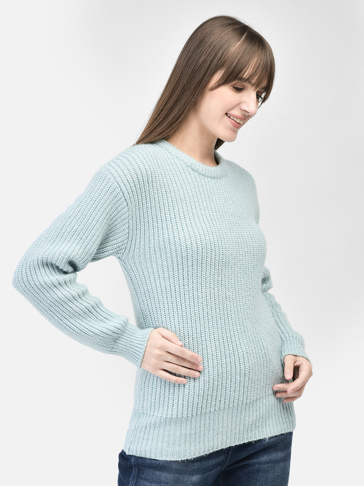 Mint-Green Cable Knit Sweater-Women Sweaters-Crimsoune Club