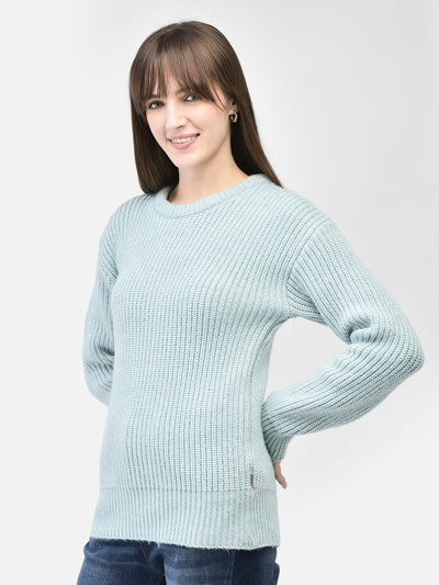 Mint-Green Cable Knit Sweater-Women Sweaters-Crimsoune Club