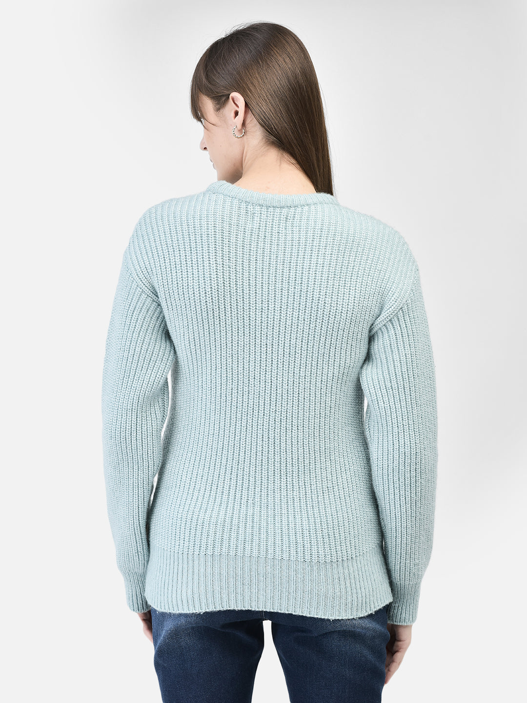 Mint-Green Cable Knit Sweater-Women Sweaters-Crimsoune Club
