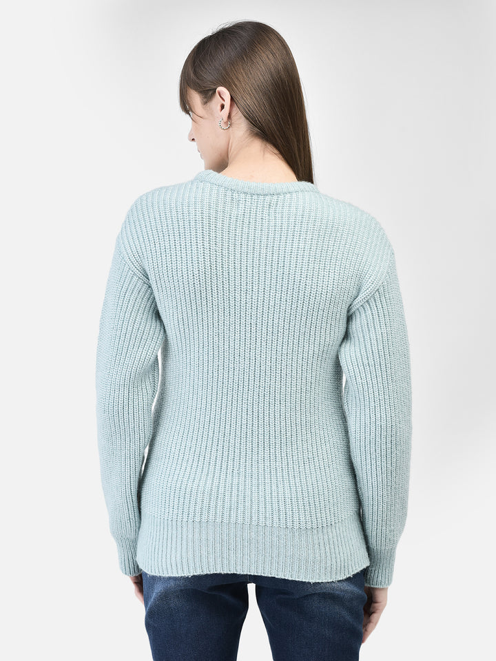 Mint-Green Cable Knit Sweater-Women Sweaters-Crimsoune Club