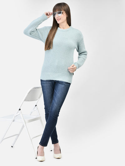 Mint-Green Cable Knit Sweater-Women Sweaters-Crimsoune Club