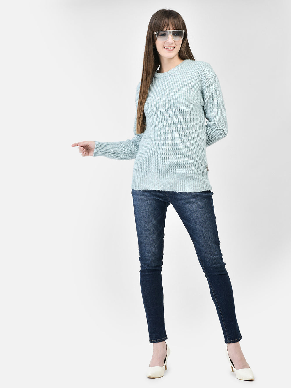 Mint-Green Cable Knit Sweater-Women Sweaters-Crimsoune Club