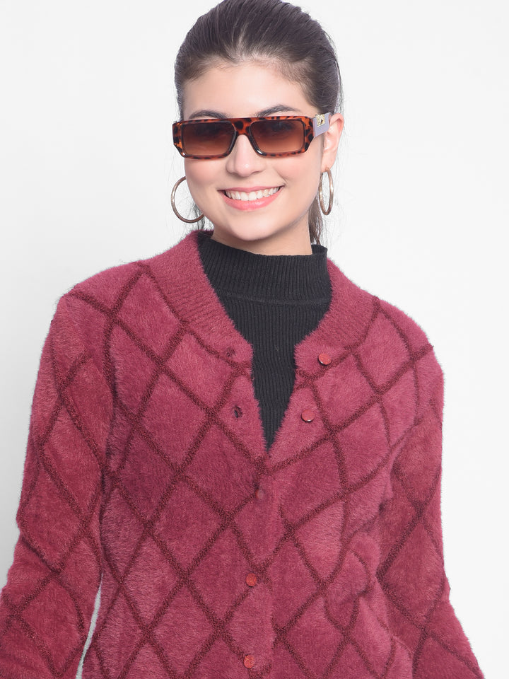 Wine Printed Cardigan-Women Sweaters-Crimsoune Club