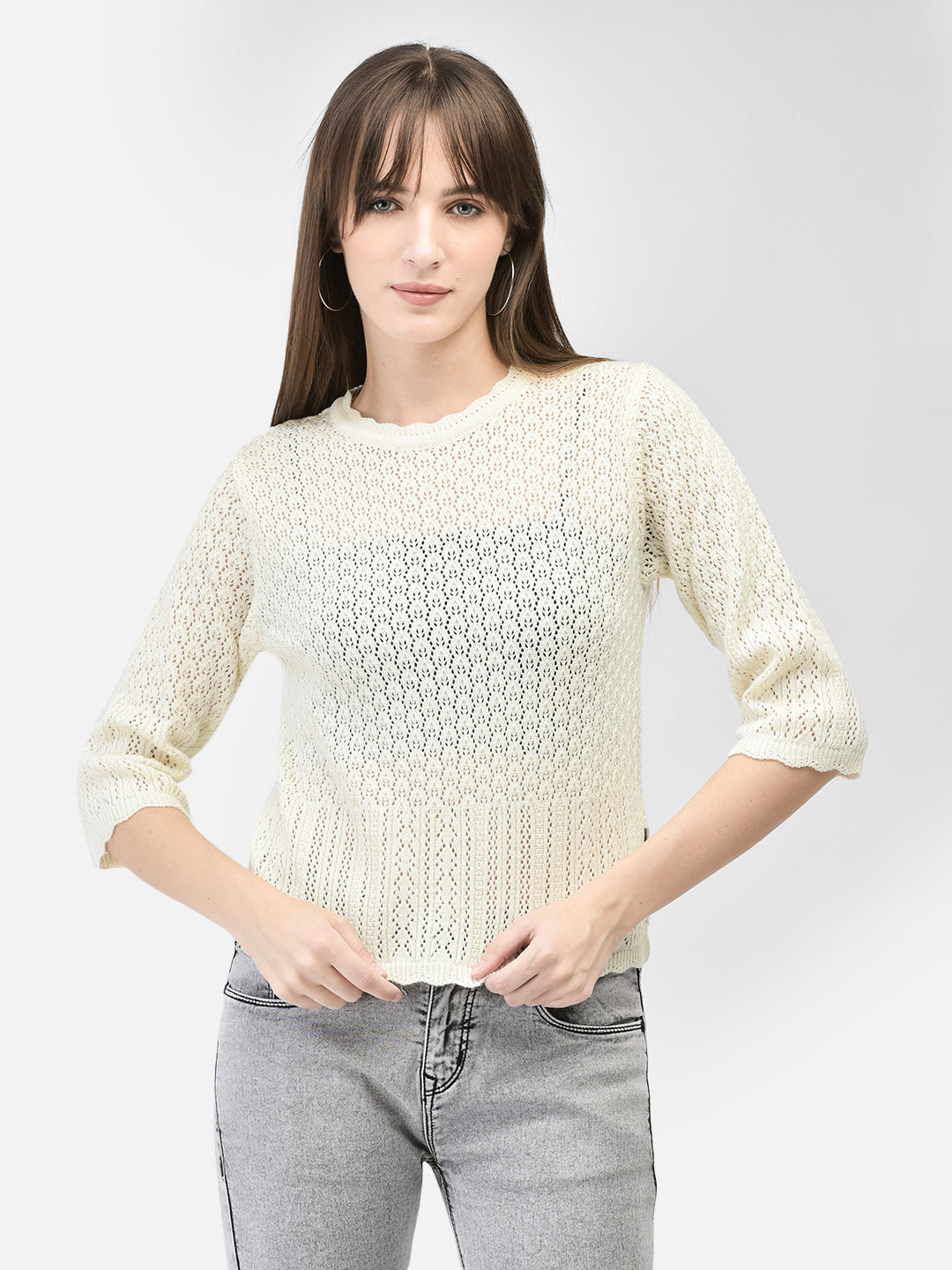 Off White Cable Knit Sweater-Women Sweaters-Crimsoune Club