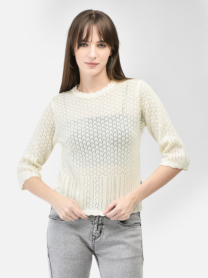 Off White Cable Knit Sweater-Women Sweaters-Crimsoune Club