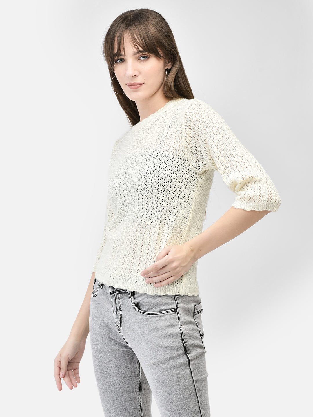 Off White Cable Knit Sweater-Women Sweaters-Crimsoune Club