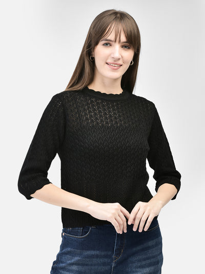 Black Cable Knit Sweater-Women Sweaters-Crimsoune Club