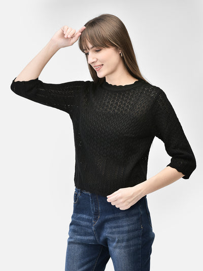 Black Cable Knit Sweater-Women Sweaters-Crimsoune Club