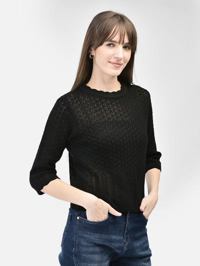 Black Cable Knit Sweater-Women Sweaters-Crimsoune Club