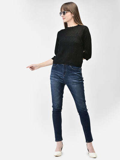 Black Cable Knit Sweater-Women Sweaters-Crimsoune Club