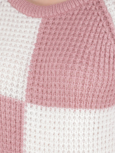Pink Color-Blocked Sweater-Women Sweaters-Crimsoune Club
