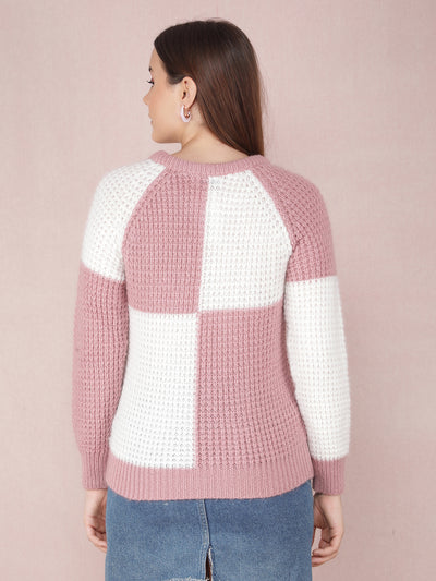Pink Color-Blocked Sweater-Women Sweaters-Crimsoune Club