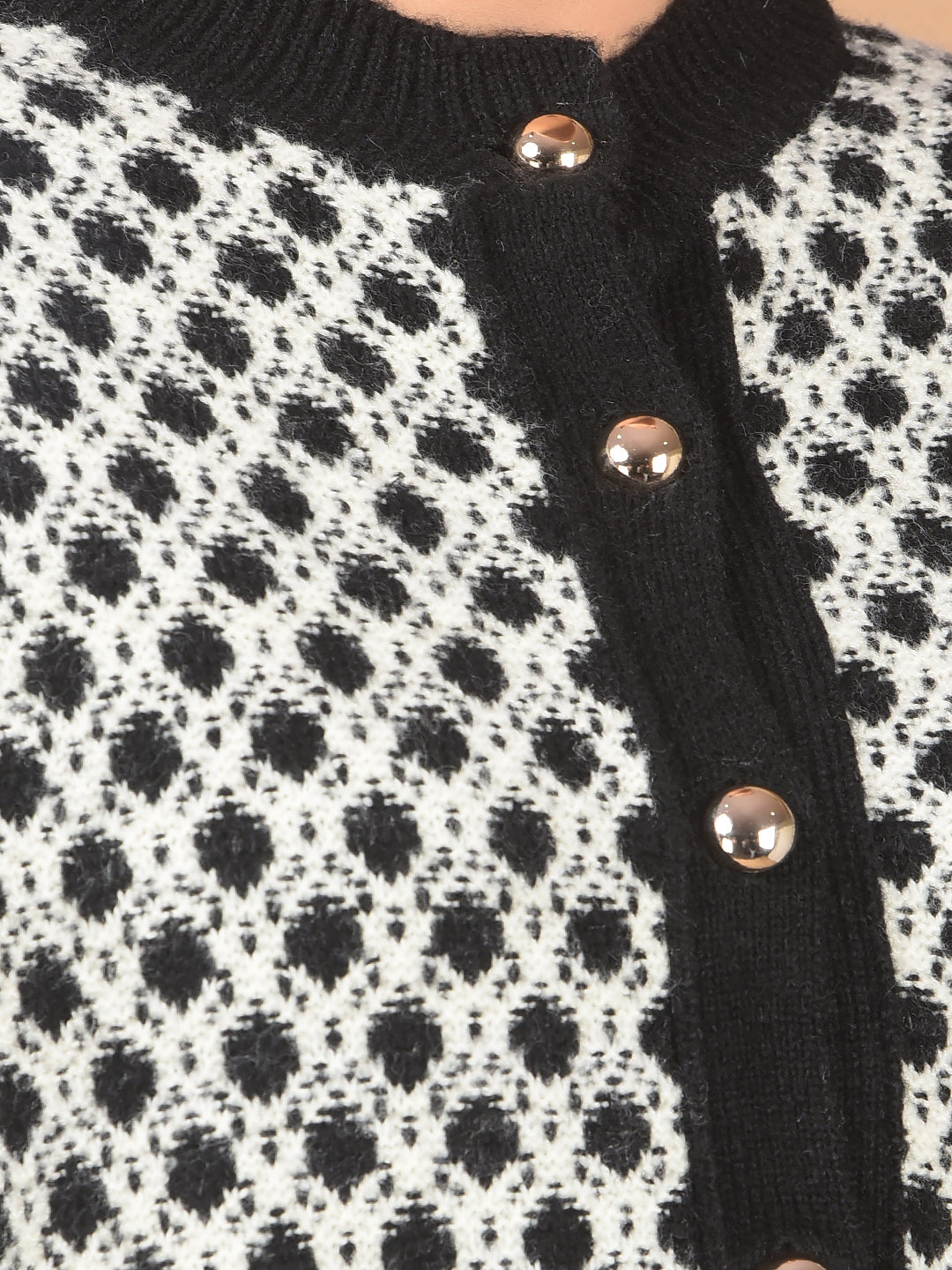 Black Jacquard Waist Length Cardigan-Women Cardigans-Crimsoune Club
