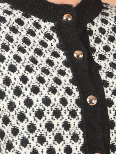 Black Jacquard Waist Length Cardigan-Women Cardigans-Crimsoune Club