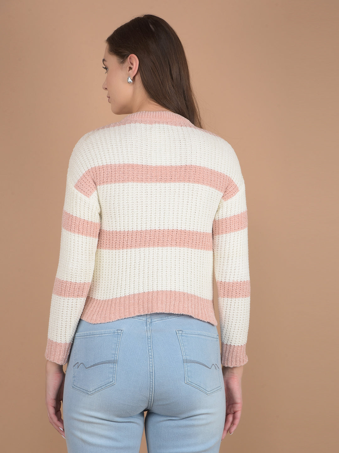 Pink Horizontal Stripes Sweater-Women Sweaters-Crimsoune Club