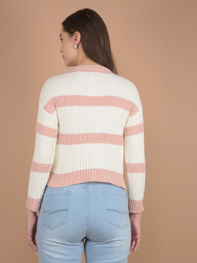 Pink Horizontal Stripes Sweater-Women Sweaters-Crimsoune Club