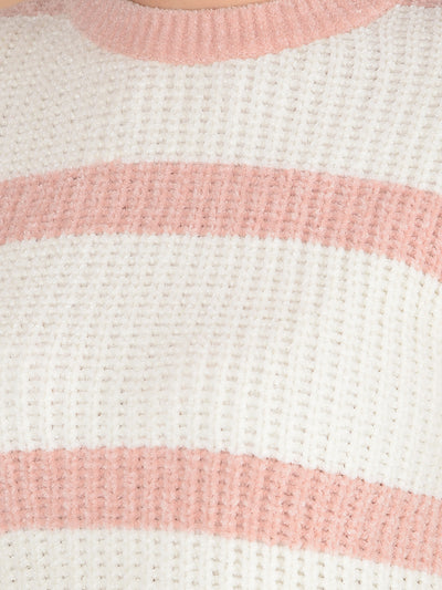 Pink Horizontal Stripes Sweater-Women Sweaters-Crimsoune Club