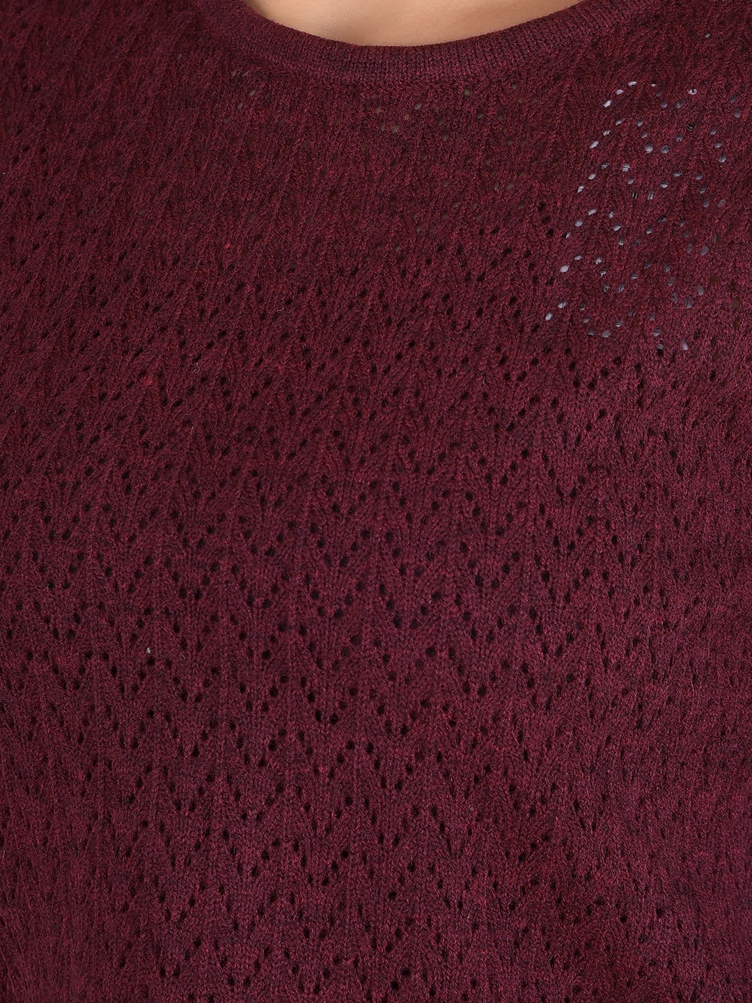 Wine Embroidered Crop Length Acrylic Sweater-Women Sweaters-Crimsoune Club