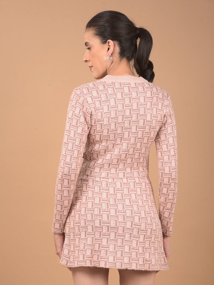 Peach Printed Acrylic Crop Length Co-Ord Sets-Women Co-Ord Sets-Crimsoune Club