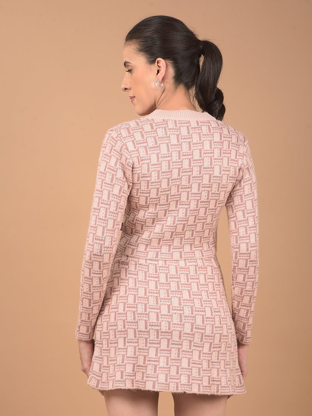 Peach Printed Acrylic Crop Length Co-Ord Sets-Women Co-Ord Sets-Crimsoune Club