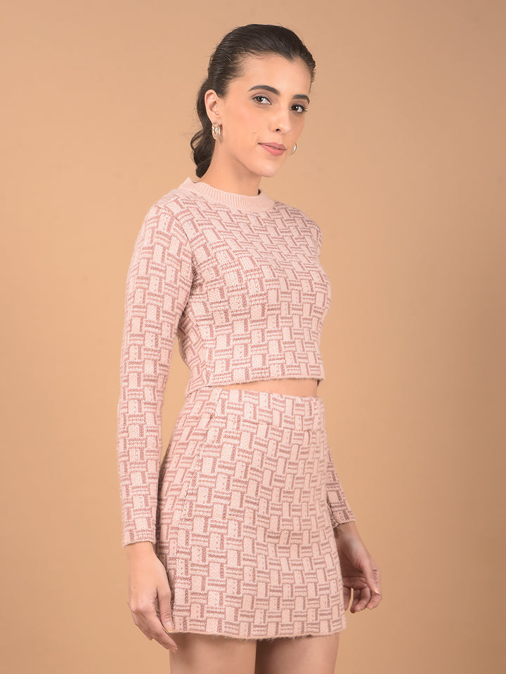 Peach Printed Acrylic Crop Length Co-Ord Sets-Women Co-Ord Sets-Crimsoune Club