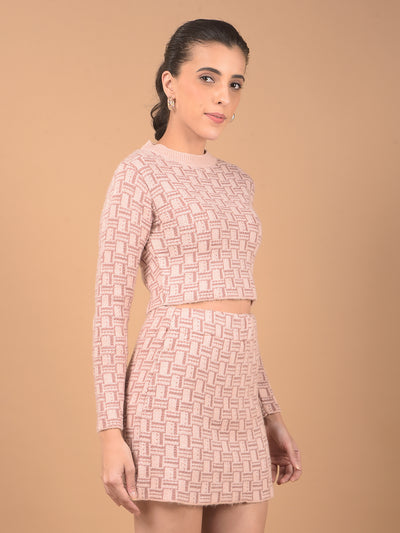 Peach Printed Acrylic Crop Length Co-Ord Sets-Women Co-Ord Sets-Crimsoune Club
