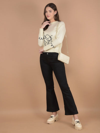 Cream Printed Acrylic Sweater-Women Sweaters-Crimsoune Club