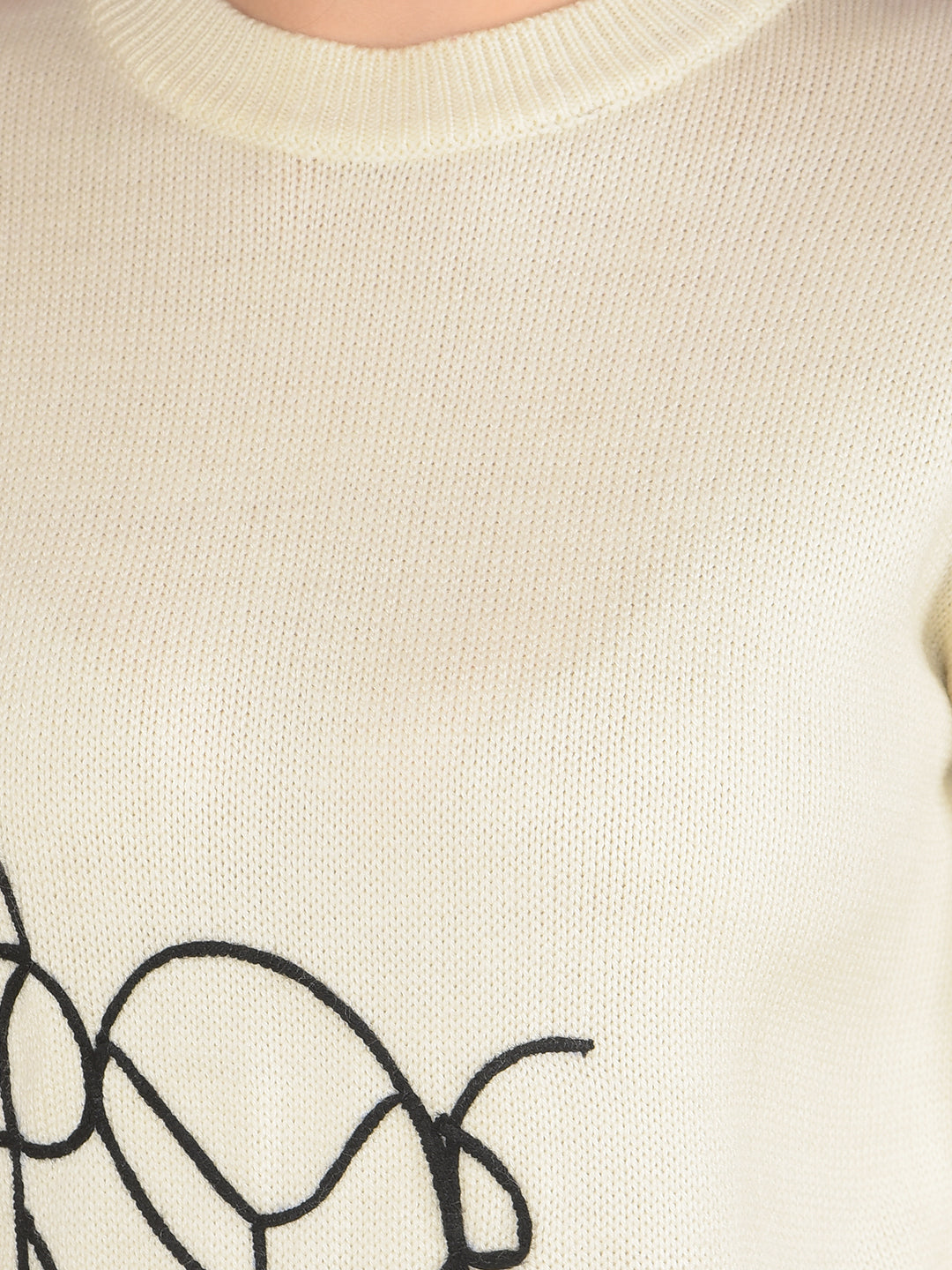 Cream Printed Acrylic Sweater-Women Sweaters-Crimsoune Club