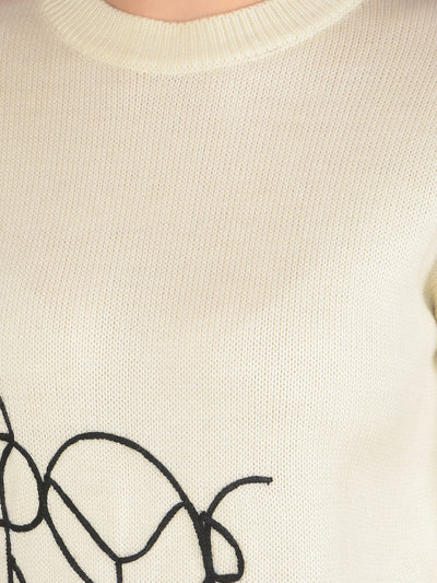 Cream Printed Acrylic Sweater-Women Sweaters-Crimsoune Club