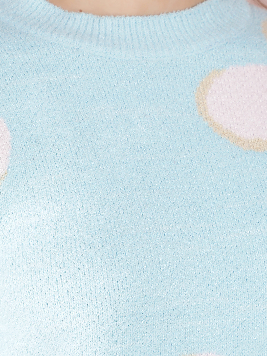 Blue Floral Print Sweater-Women Sweaters-Crimsoune Club