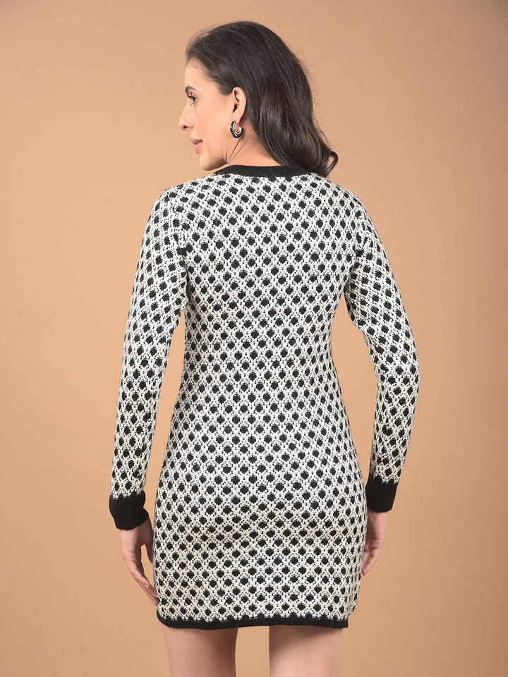 Grey Jacquard Mini-Length Knitted Dress-Women Dresses-Crimsoune Club