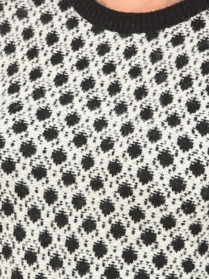 Grey Jacquard Mini-Length Knitted Dress-Women Dresses-Crimsoune Club