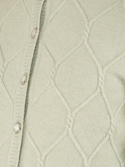 Green Jacquard Acrylic Cardigan-Women Sweaters-Crimsoune Club