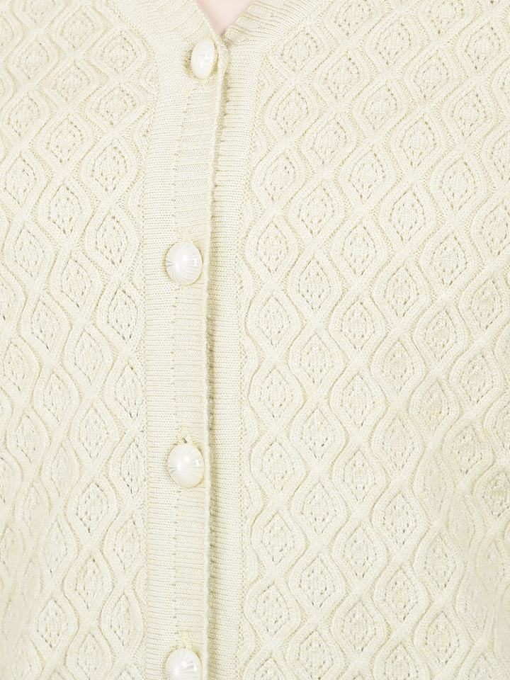 Green Jacquard V-Neck Cardigan-Women Cardigans-Crimsoune Club