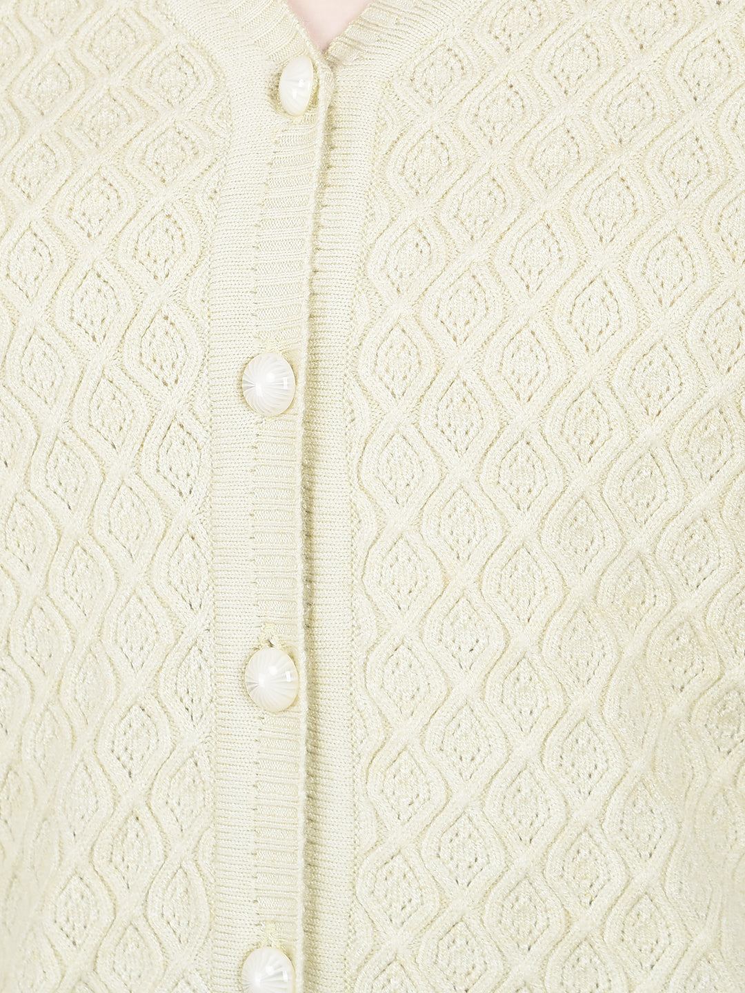 Green Jacquard V-Neck Cardigan-Women Cardigans-Crimsoune Club