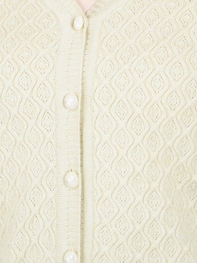 Green Jacquard V-Neck Cardigan-Women Cardigans-Crimsoune Club