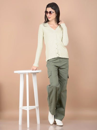 Green Jacquard V-Neck Cardigan-Women Cardigans-Crimsoune Club