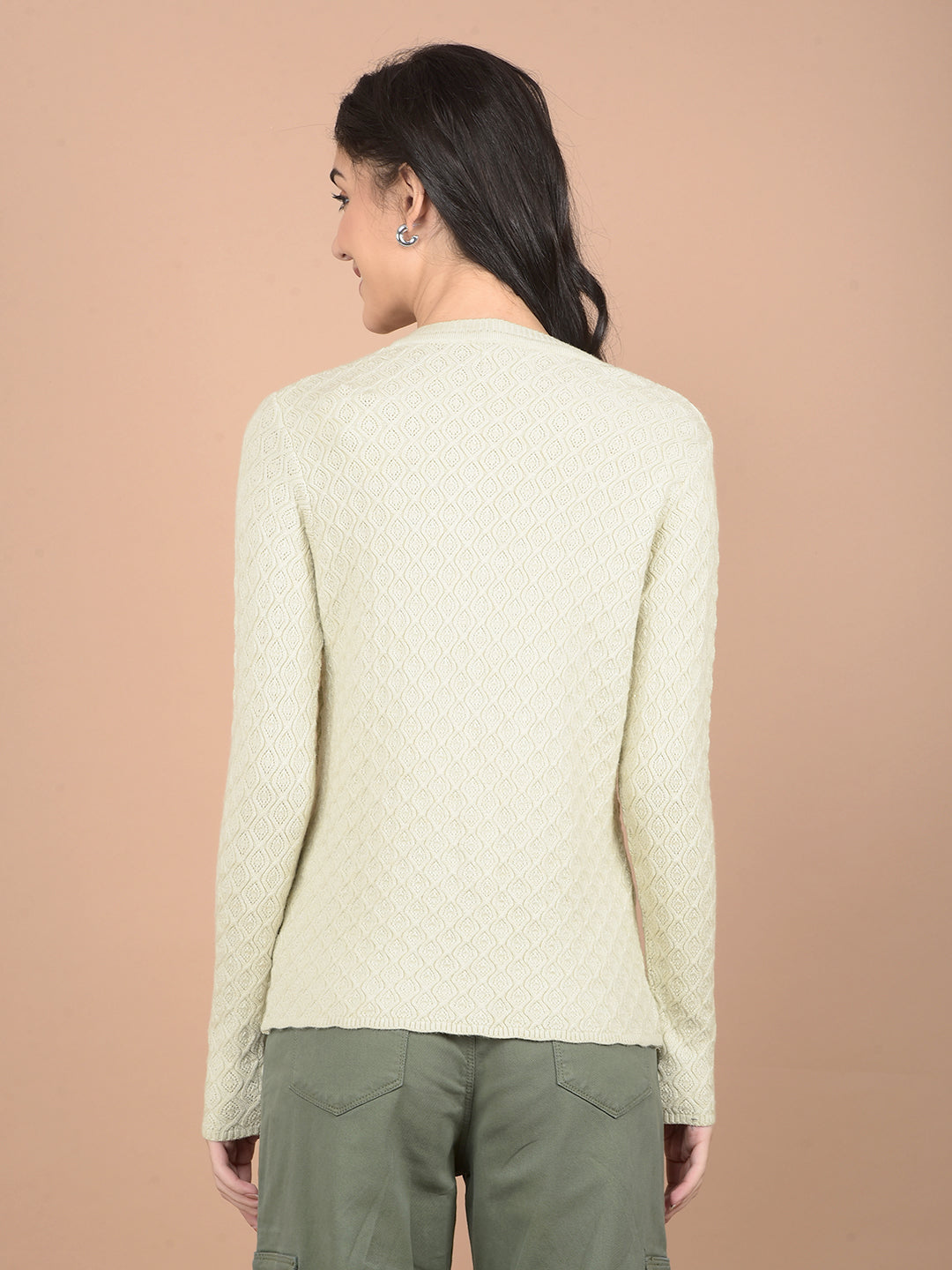Green Jacquard V-Neck Cardigan-Women Cardigans-Crimsoune Club